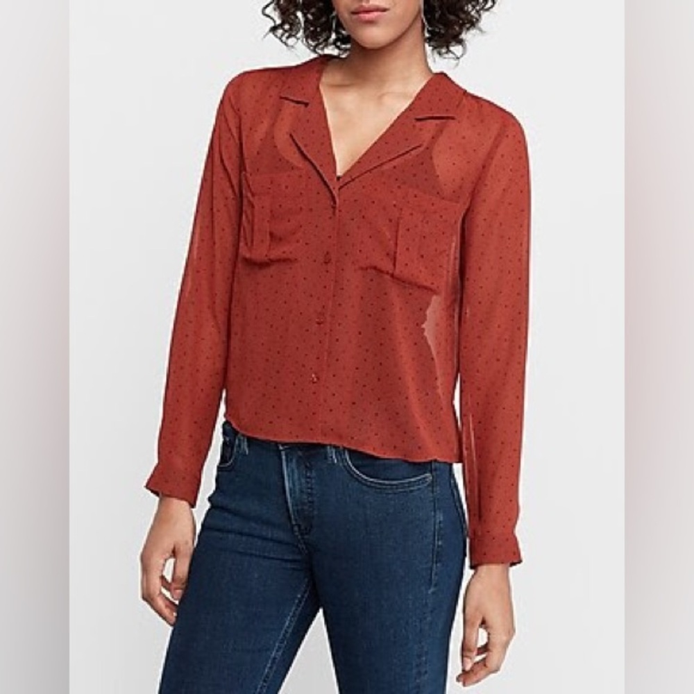 Express Dotted Pajama Collar Utility Shirt Burnt Orange Small